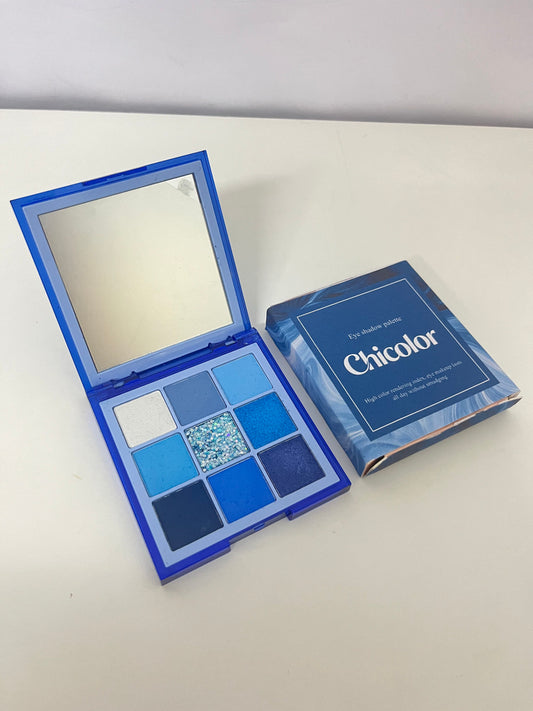Chicolor 9-Color Blue Eyeshadow Palette High Pigmentation Long-Lasting A Creative Choice for Eye Makeup Personalities