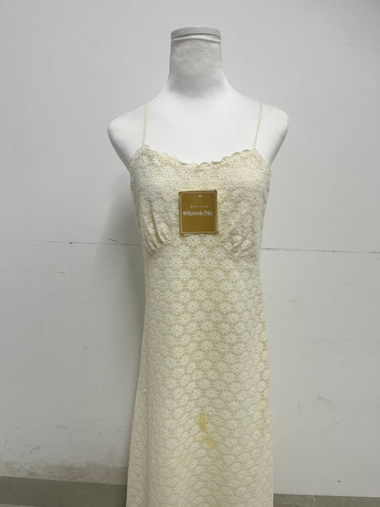 Classichic Yellow Skirt - Slim Fit Midi with Intricate Floral Lace Design