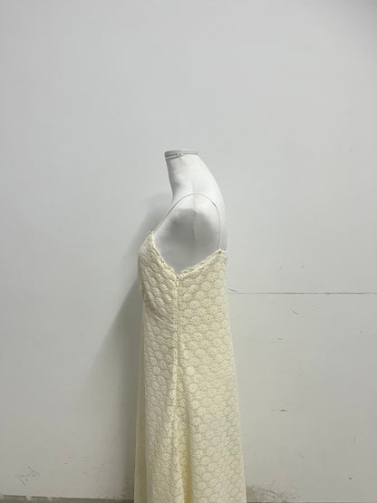 Classichic Yellow Skirt - Slim Fit Midi with Intricate Floral Lace Design