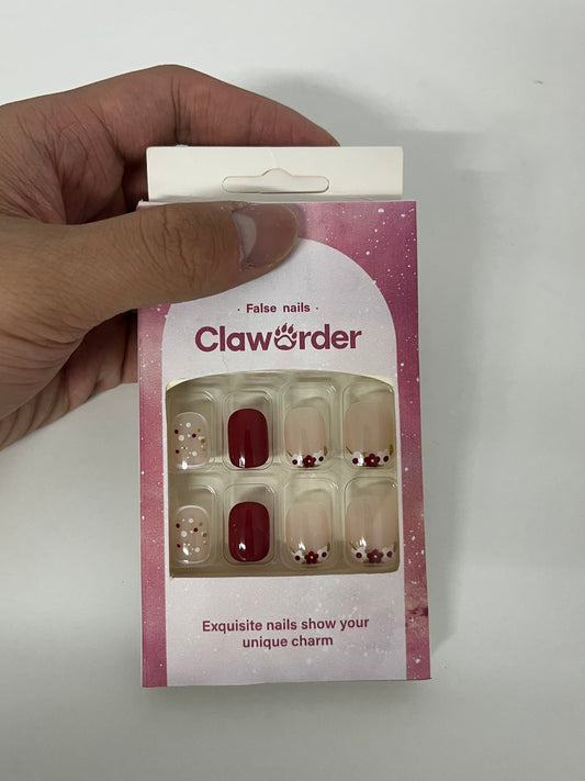 [ClawOrder False nails]-Cherry Blossom Press-On Nails - Short Matte Nail Tips