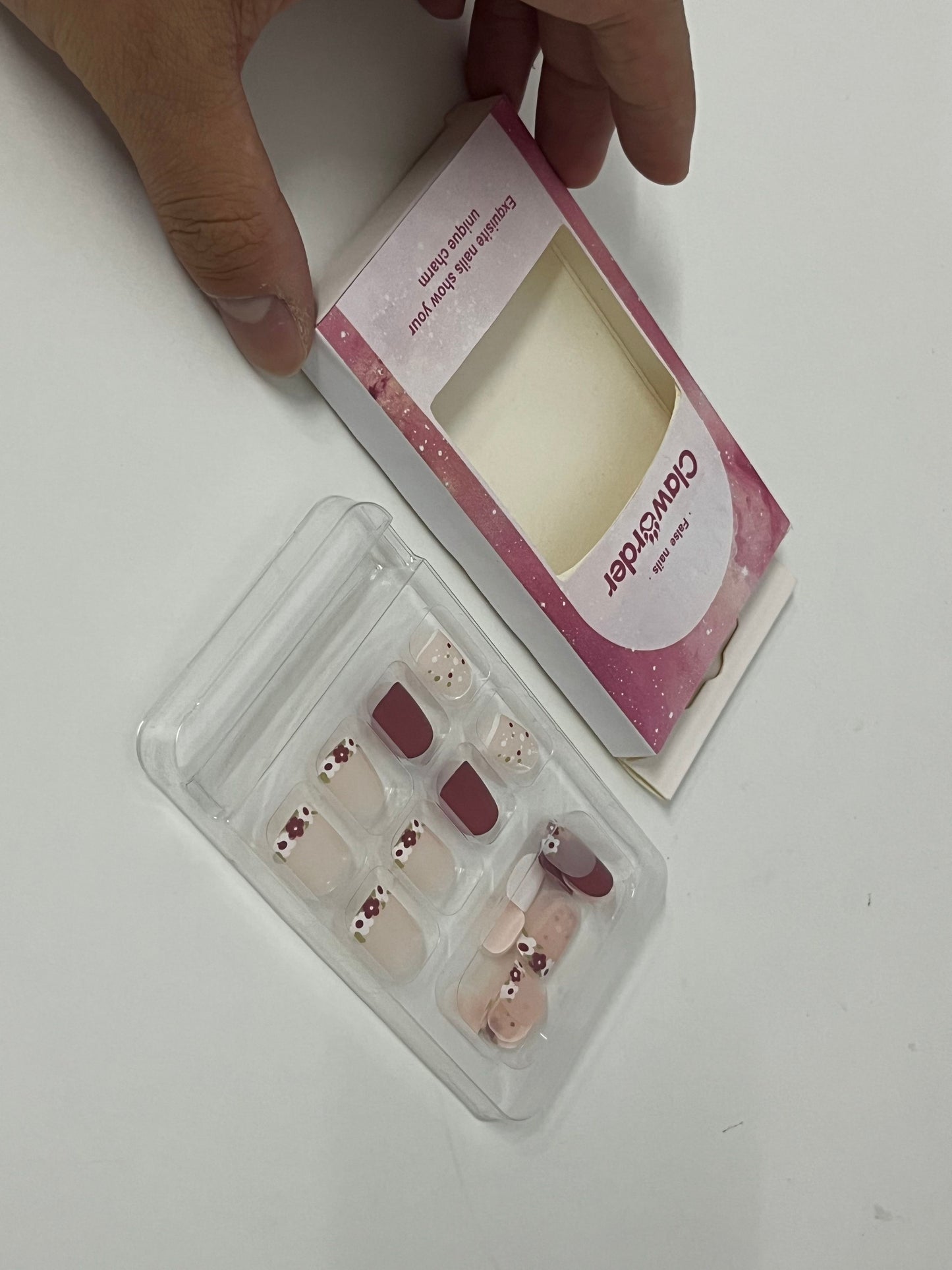 [ClawOrder False nails]-Cherry Blossom Press-On Nails - Short Matte Nail Tips