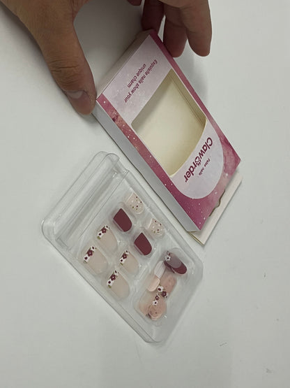 [ClawOrder False nails]-Cherry Blossom Press-On Nails - Short Matte Nail Tips