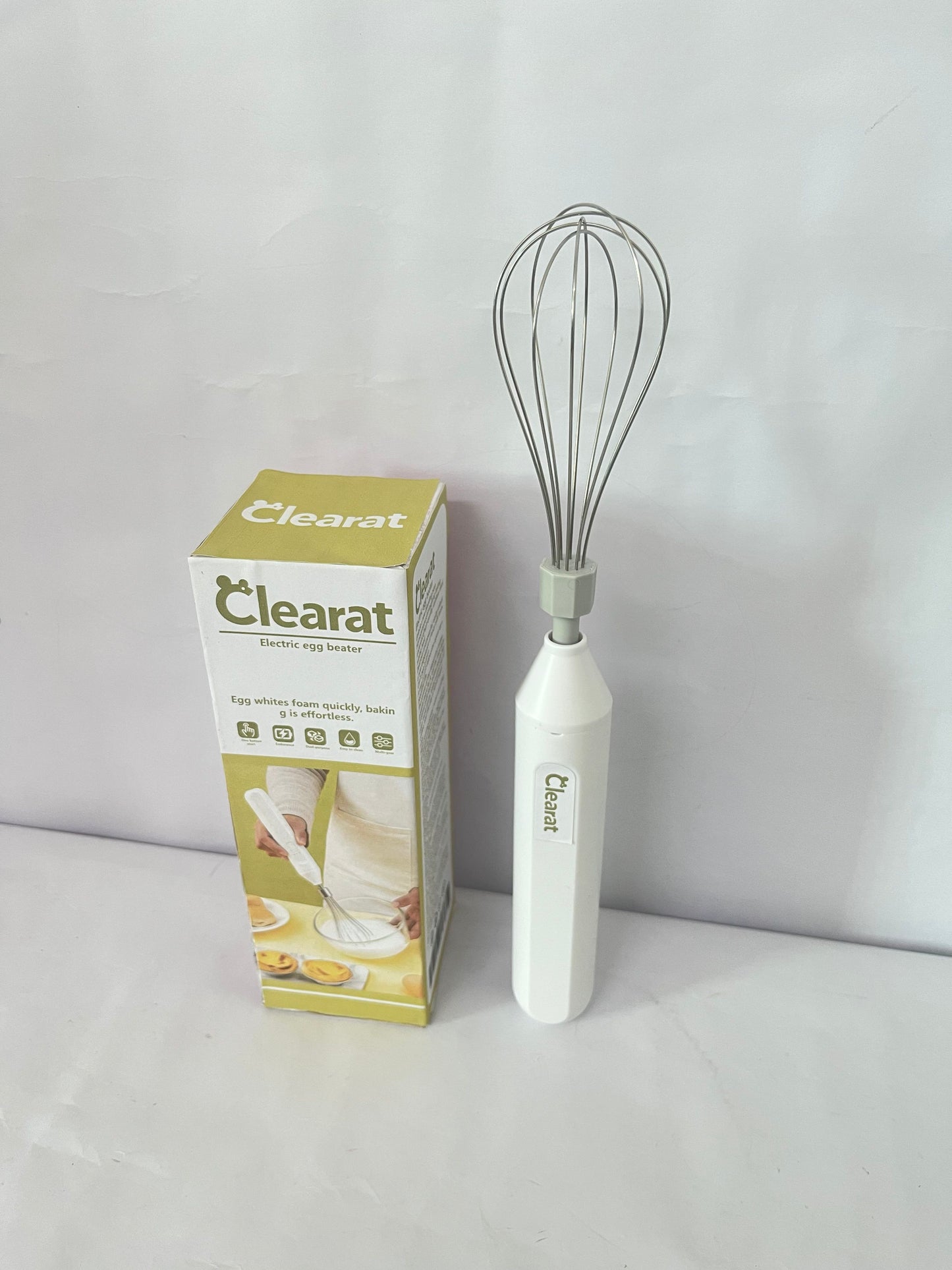 Clearat Electric Egg Beater Handheld USB Charging Milk Frother Portable Cordless Drink Mixer with Stainless Steel Whisk (White)