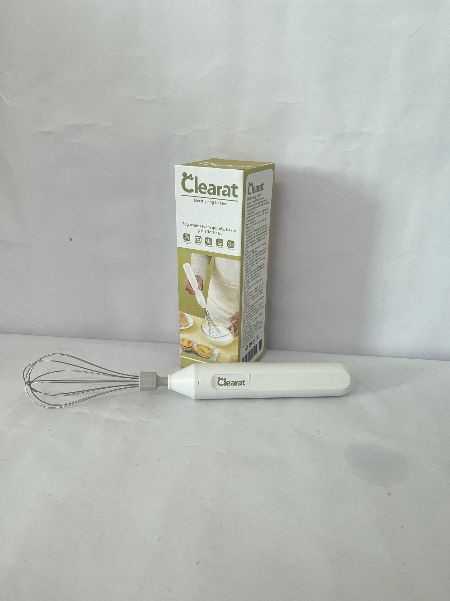 Clearat Electric Egg Beater Handheld USB Charging Milk Frother Portable Cordless Drink Mixer with Stainless Steel Whisk (White)