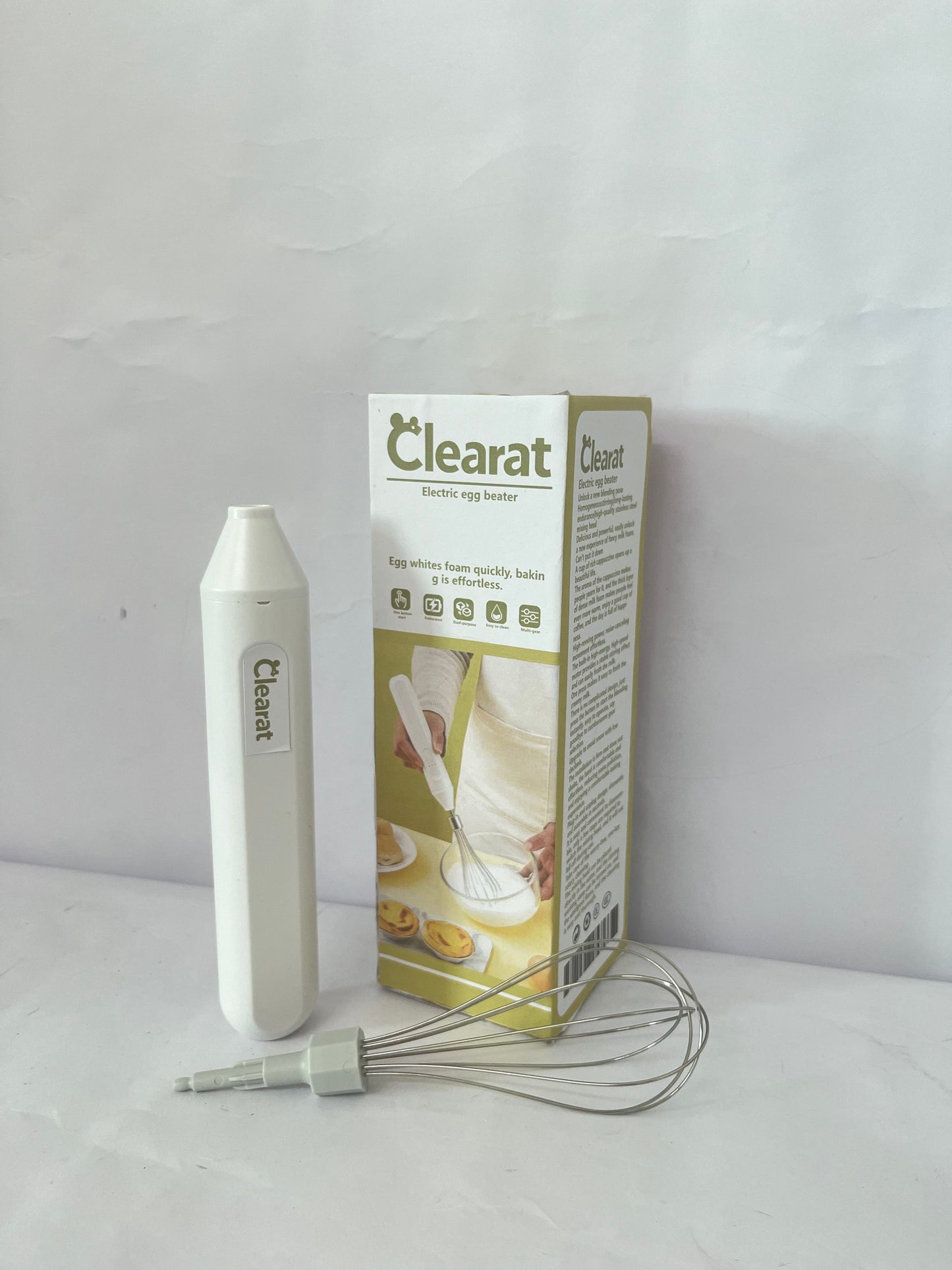 Clearat Electric Egg Beater Handheld USB Charging Milk Frother Portable Cordless Drink Mixer with Stainless Steel Whisk (White)
