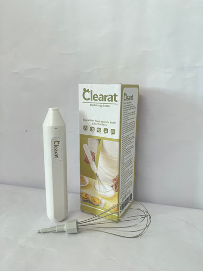 Clearat Electric Egg Beater Handheld USB Charging Milk Frother Portable Cordless Drink Mixer with Stainless Steel Whisk (White)