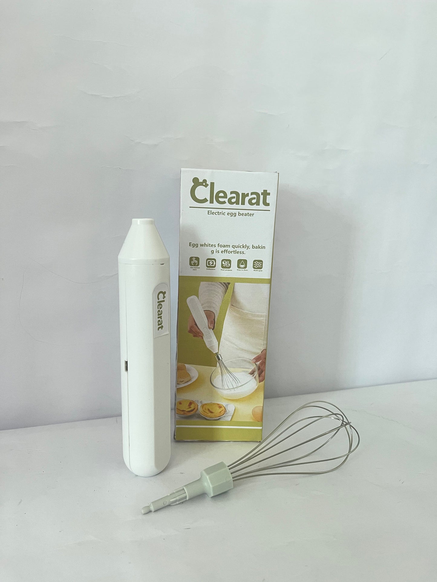 Clearat Electric Egg Beater Handheld USB Charging Milk Frother Portable Cordless Drink Mixer with Stainless Steel Whisk (White)
