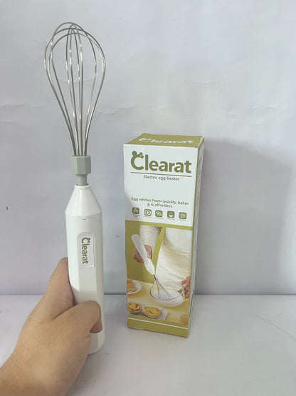 Clearat Electric Egg Beater Handheld USB Charging Milk Frother Portable Cordless Drink Mixer with Stainless Steel Whisk (White)
