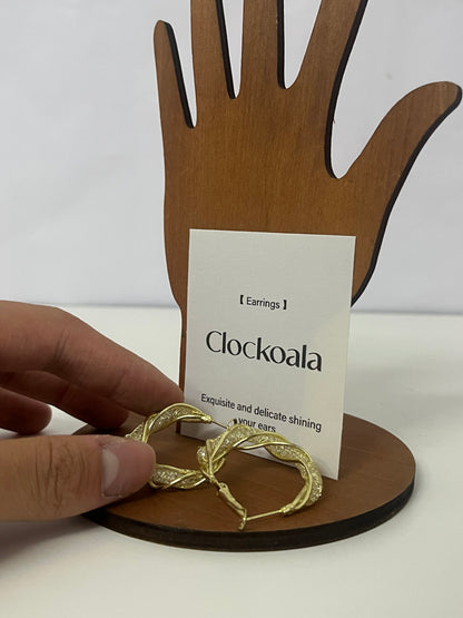 Clockoala Twisted Gold-Tone Hoop Earrings — Exquisitely Inlaid Shiny Ornaments for Daily Elegance & Casual Charm