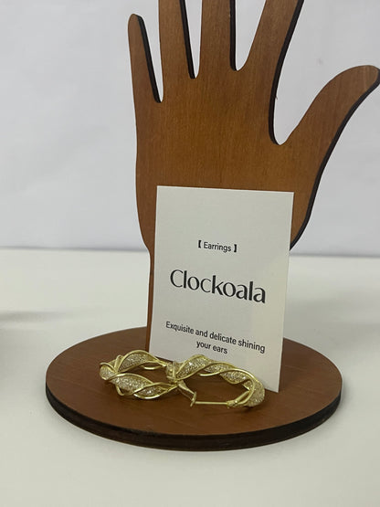 Clockoala Twisted Gold-Tone Hoop Earrings — Exquisitely Inlaid Shiny Ornaments for Daily Elegance & Casual Charm