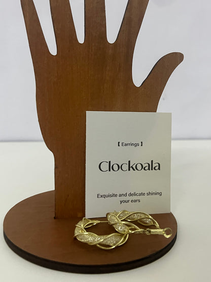 Clockoala Twisted Gold-Tone Hoop Earrings — Exquisitely Inlaid Shiny Ornaments for Daily Elegance & Casual Charm