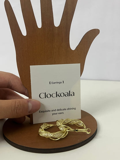 Clockoala Twisted Gold-Tone Hoop Earrings — Exquisitely Inlaid Shiny Ornaments for Daily Elegance & Casual Charm