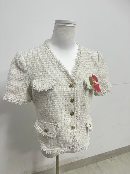【CloSelf White Short-Sleeve Coat】——Chic Textured Outerwear for Daily Elegance