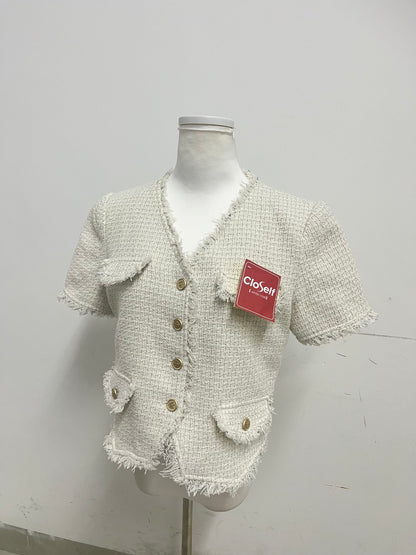 【CloSelf White Short-Sleeve Coat】——Chic Textured Outerwear for Daily Elegance