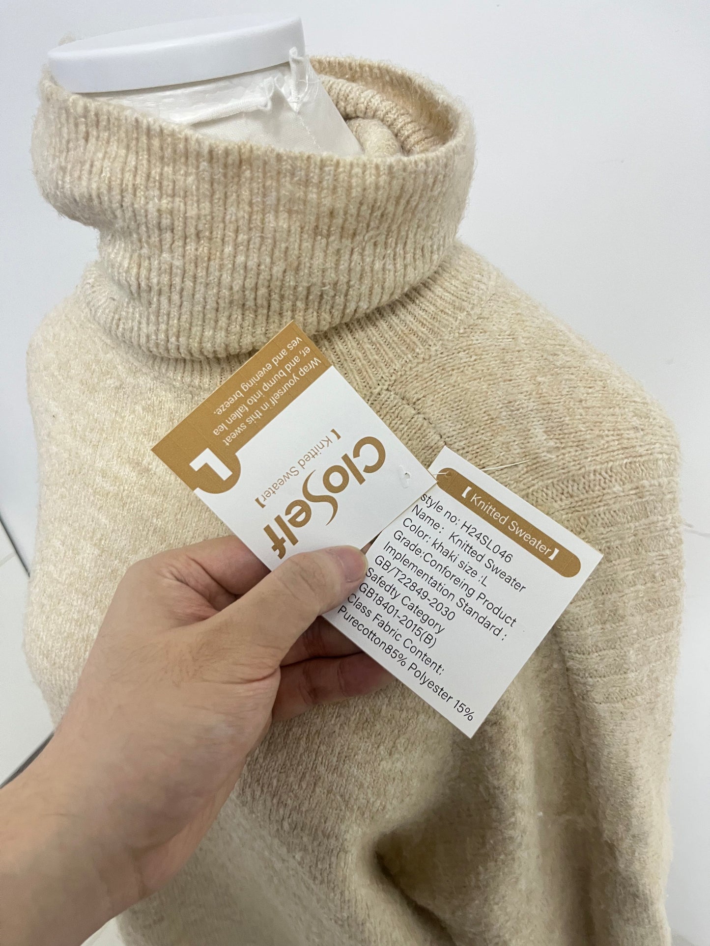 【CloSelf Khaki Turtleneck Knitted Sweater】——Cozy & Stylish Top for Daily Comfort