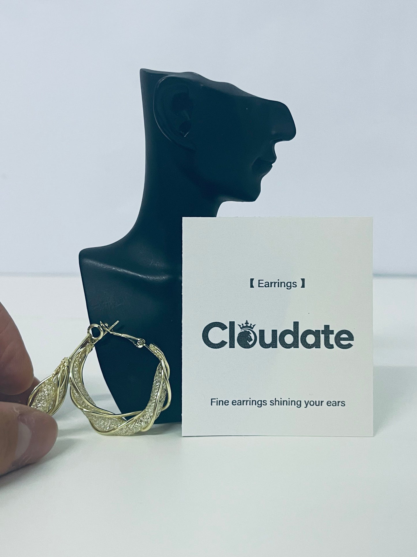 Cloudate Braided Pattern Sparkling Diamond Hoop Earrings Stylish Accessory for Enhanced Atmosphere