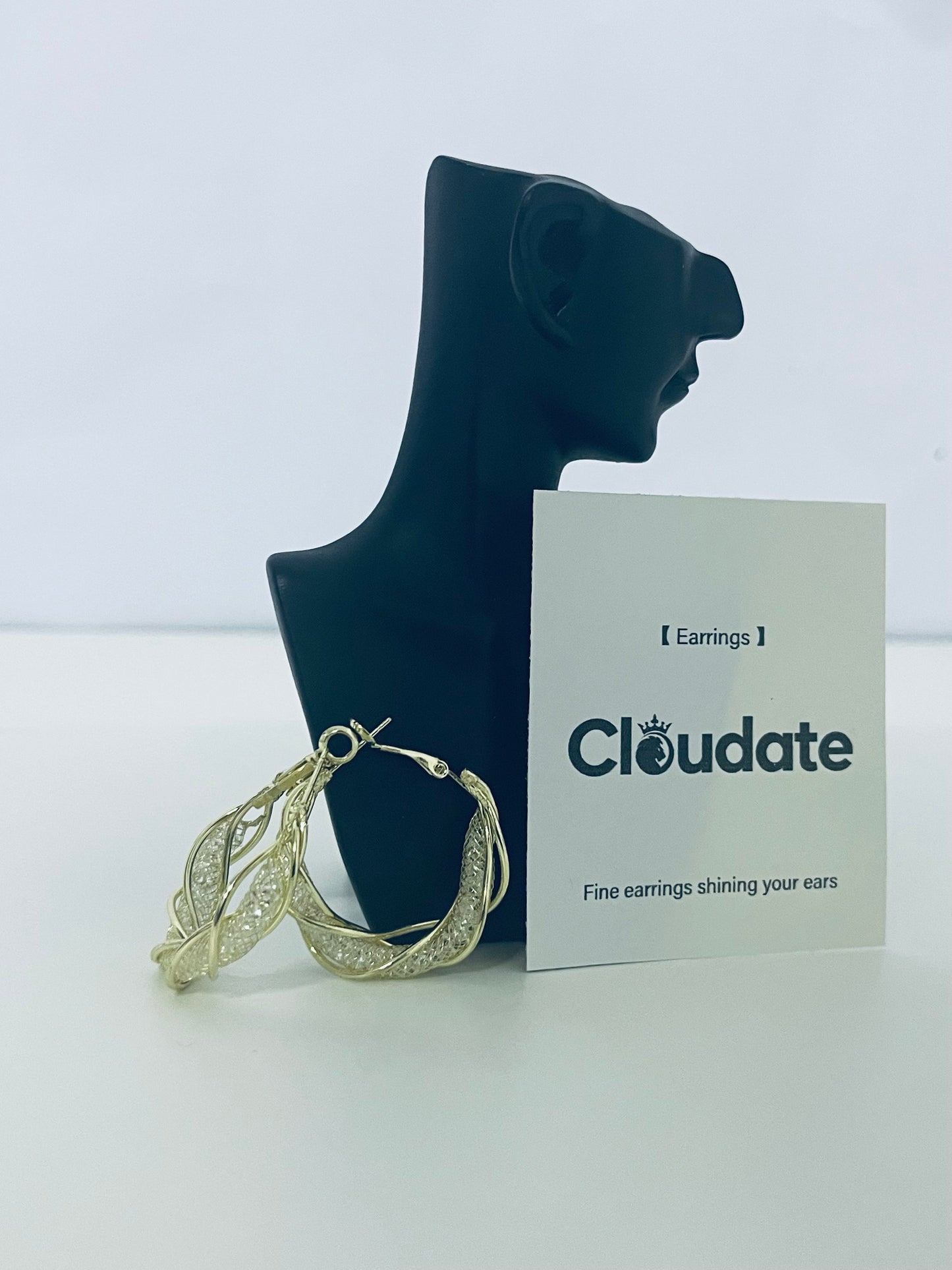 Cloudate Braided Pattern Sparkling Diamond Hoop Earrings Stylish Accessory for Enhanced Atmosphere