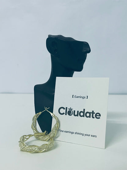 Cloudate Braided Pattern Sparkling Diamond Hoop Earrings Stylish Accessory for Enhanced Atmosphere