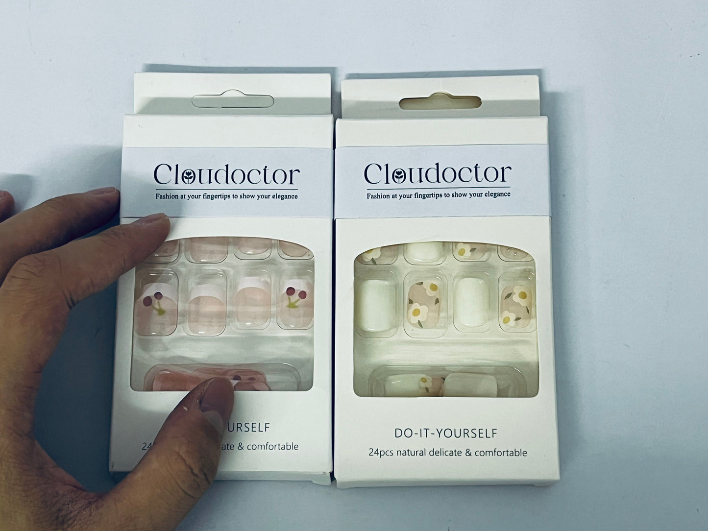 Cloudoctor 24Pcs Flower Press-On Nails - Short Fake Nails, Spring-Summer Nail Art Set