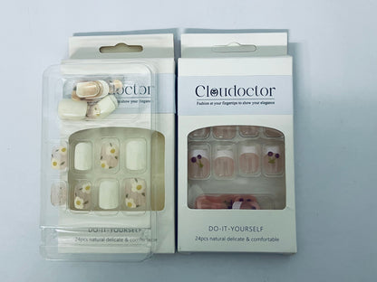 Cloudoctor 24Pcs Flower Press-On Nails - Short Fake Nails, Spring-Summer Nail Art Set