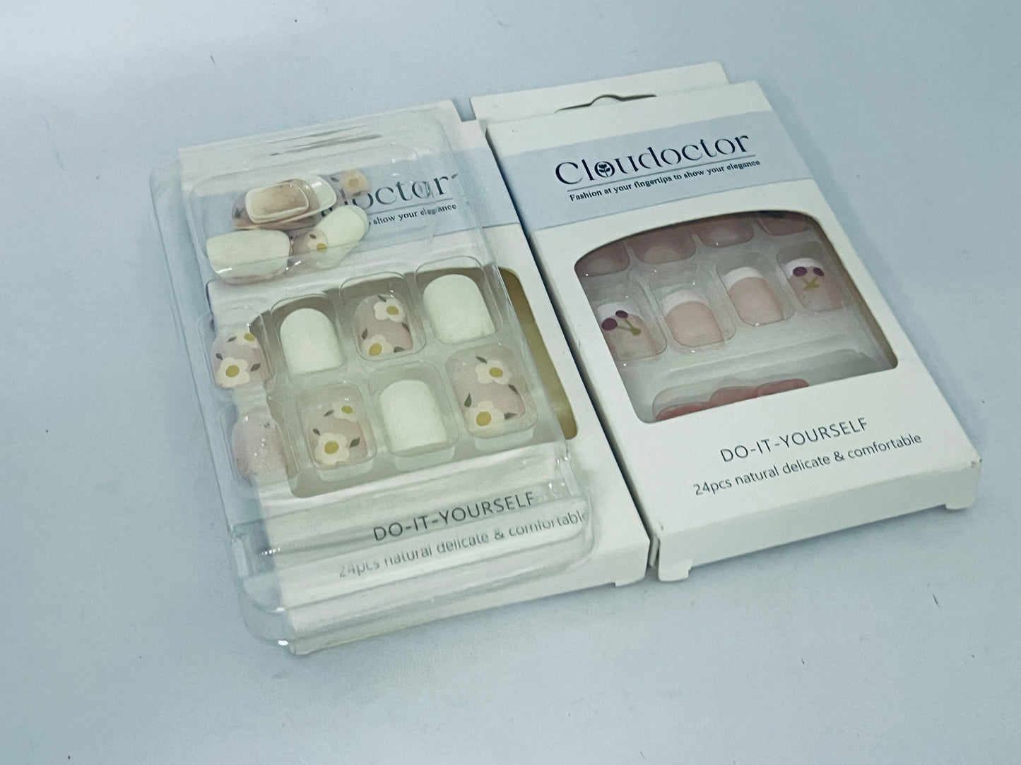 Cloudoctor 24Pcs Flower Press-On Nails - Short Fake Nails, Spring-Summer Nail Art Set