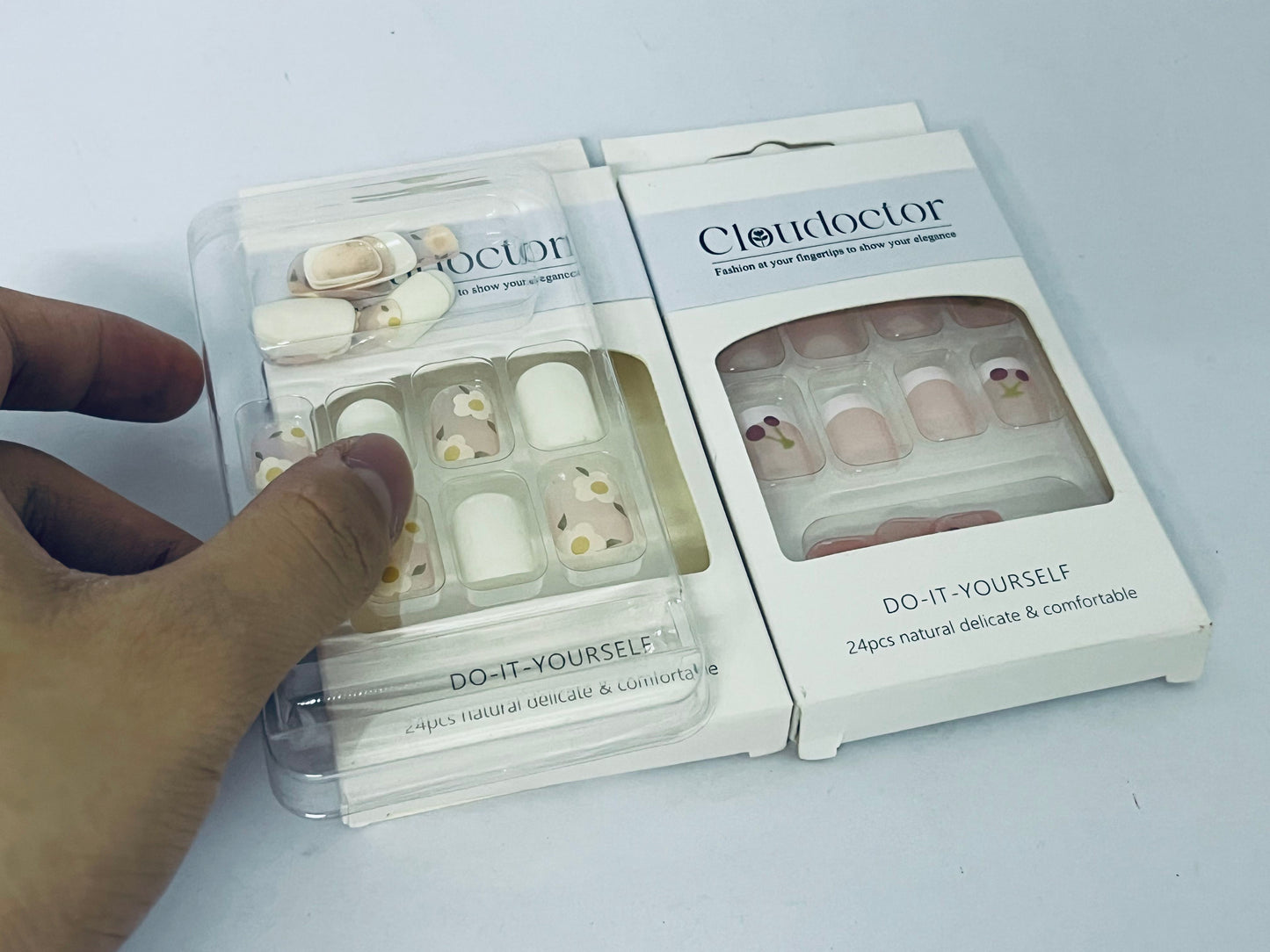 Cloudoctor 24Pcs Flower Press-On Nails - Short Fake Nails, Spring-Summer Nail Art Set