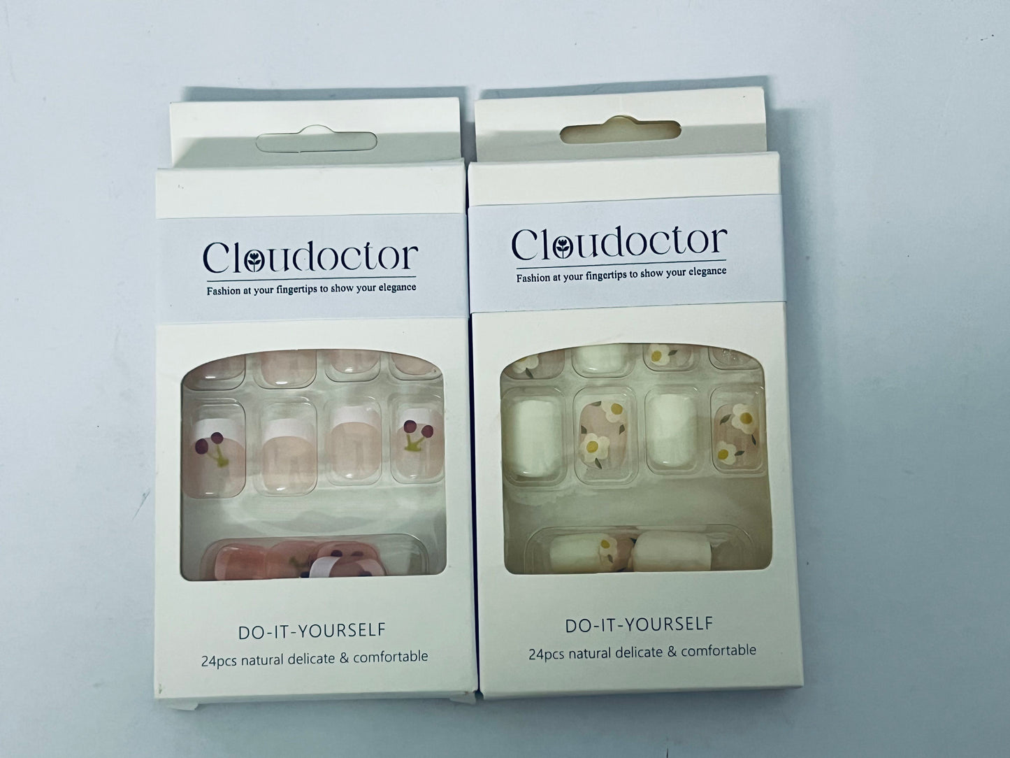 Cloudoctor 24Pcs Flower Press-On Nails - Short Fake Nails, Spring-Summer Nail Art Set