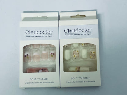 Cloudoctor 24Pcs Flower Press-On Nails - Short Fake Nails, Spring-Summer Nail Art Set