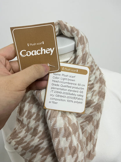 【Coachey Light Brown Houndstooth Plush Scarf】——Stylish & Cozy Accessory for Daily Matching