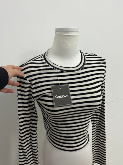 【Coldove Striped Cropped Long-Sleeve Top】—— Stylish & Versatile Daily Basic