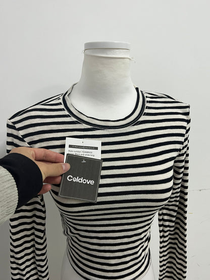 【Coldove Striped Cropped Long-Sleeve Top】—— Stylish & Versatile Daily Basic