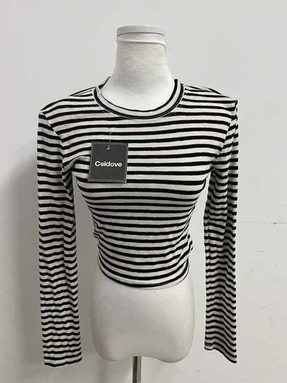 【Coldove Striped Cropped Long-Sleeve Top】—— Stylish & Versatile Daily Basic