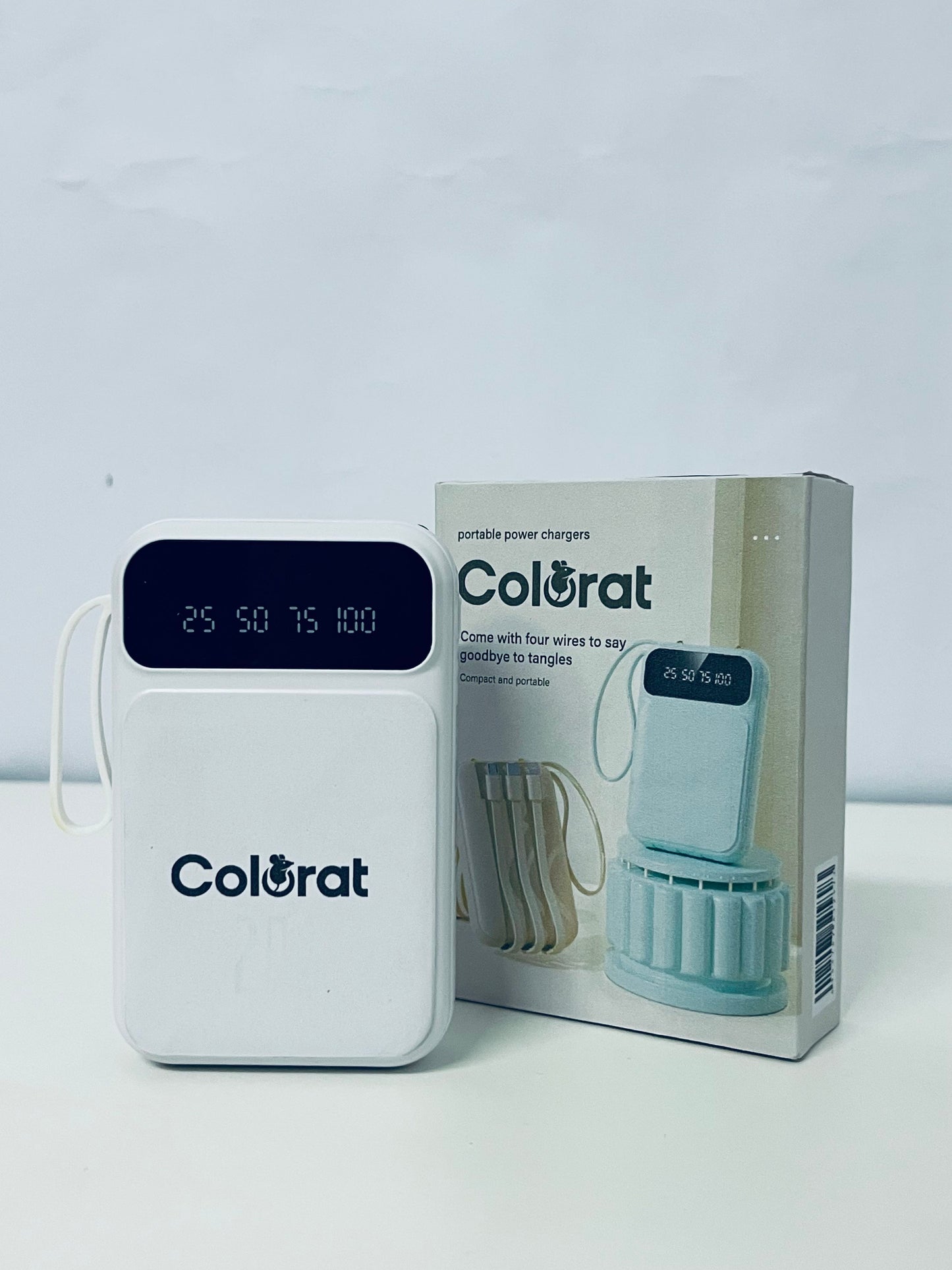 Colorat White Portable Charger - Digital Battery Display & Cable-Free Convenience