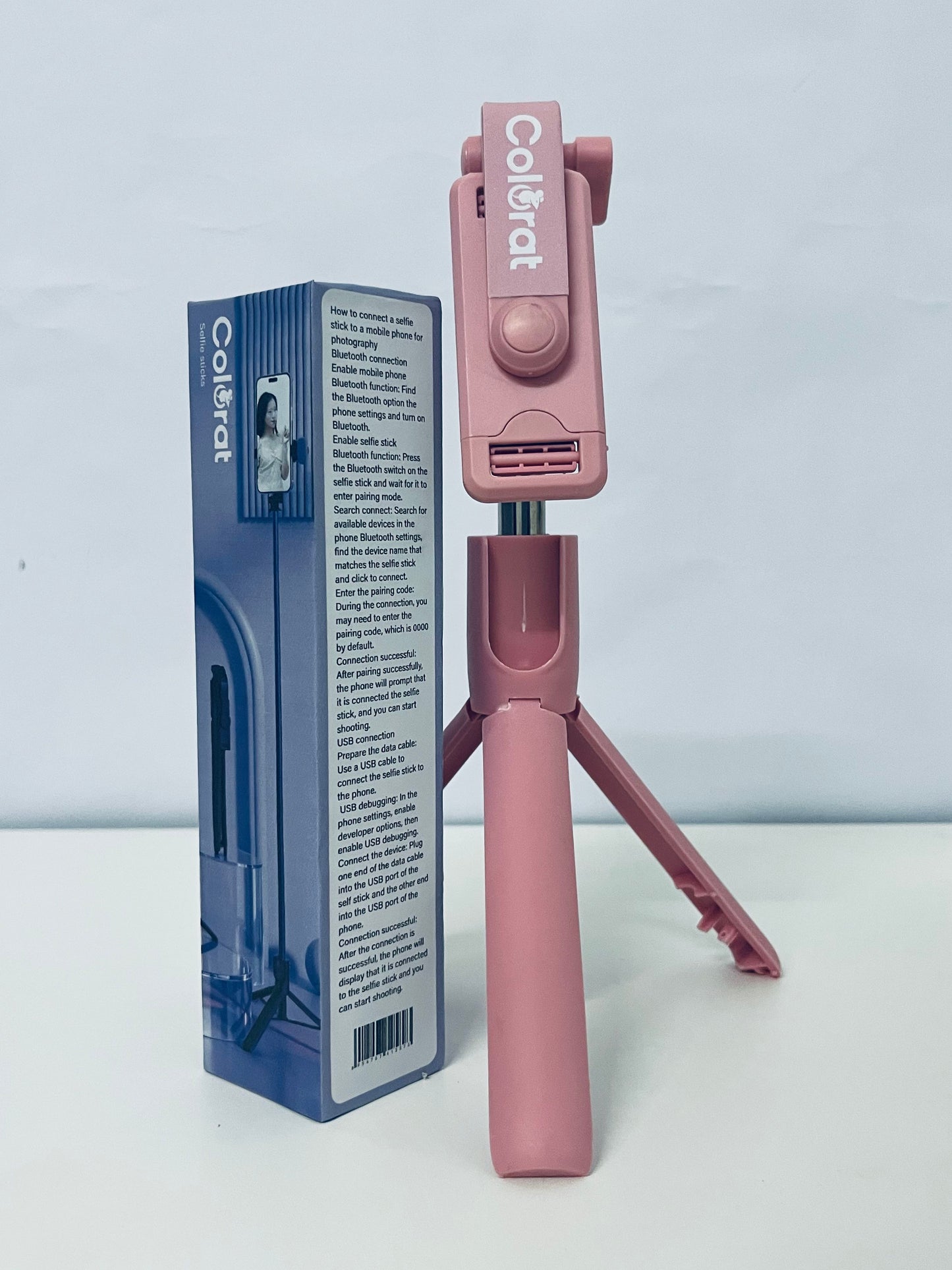 Colorat Foldable Pink Selfie Stick - 3-in-1 Design for Group Shots & Vlogging