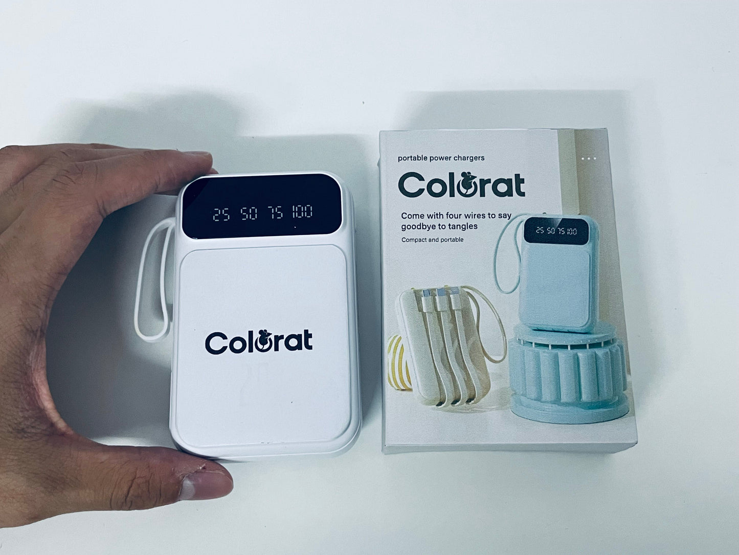 Colorat White Portable Charger - Digital Battery Display & Cable-Free Convenience
