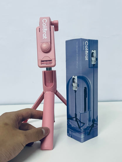 Colorat Foldable Pink Selfie Stick - 3-in-1 Design for Group Shots & Vlogging