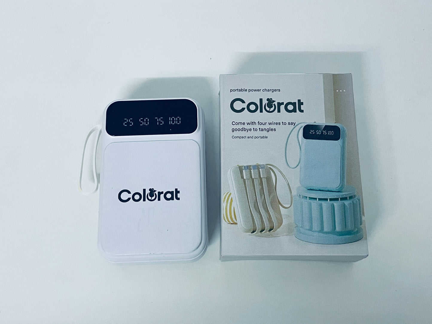 Colorat White Portable Charger - Digital Battery Display & Cable-Free Convenience