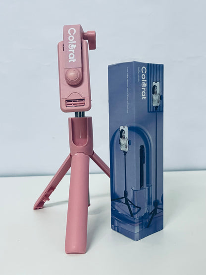 Colorat Foldable Pink Selfie Stick - 3-in-1 Design for Group Shots & Vlogging