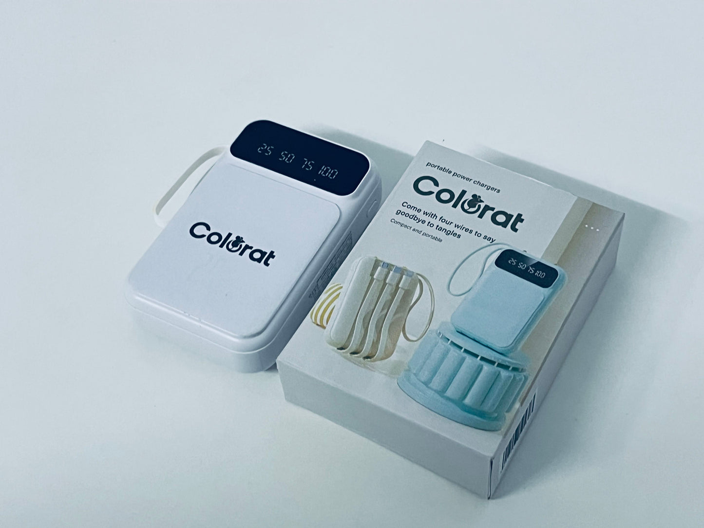 Colorat White Portable Charger - Digital Battery Display & Cable-Free Convenience