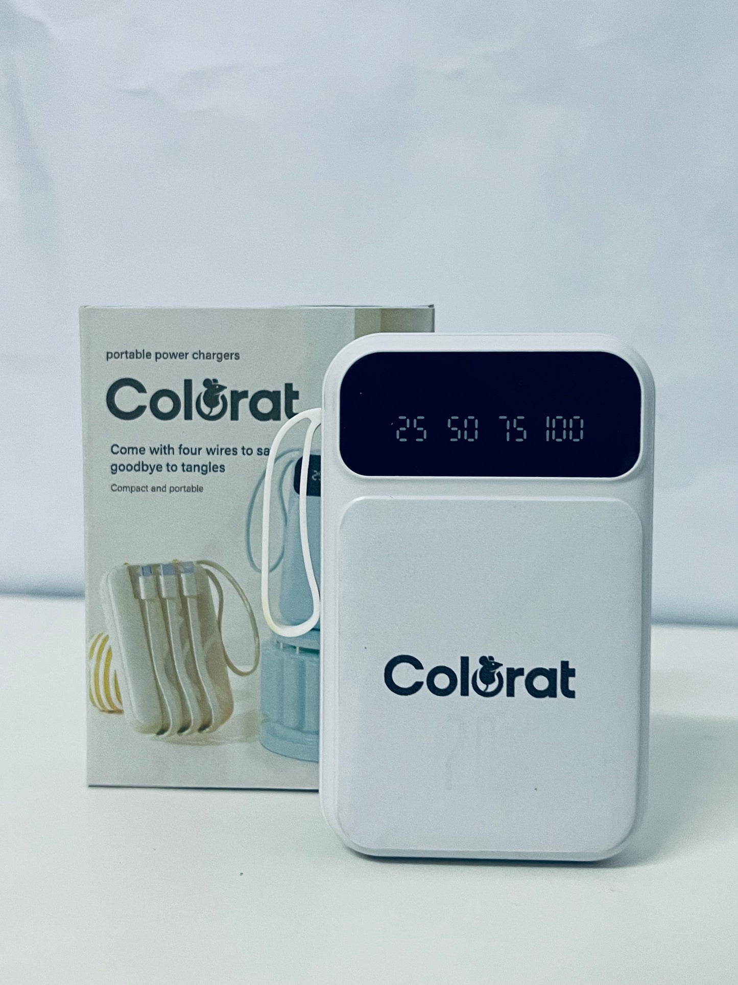 Colorat White Portable Charger - Digital Battery Display & Cable-Free Convenience