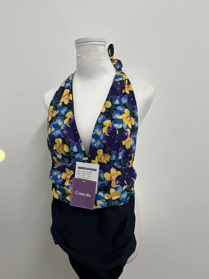 Comethe Purple Floral Halter Swimsuit Retro Print A Stylish & Comfortable Item for Vacation & Leisure