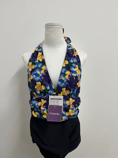 Comethe Purple Floral Halter Swimsuit Retro Print A Stylish & Comfortable Item for Vacation & Leisure