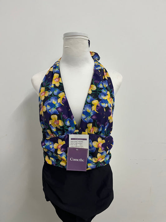 Comethe Purple Floral Halter Swimsuit Retro Print A Stylish & Comfortable Item for Vacation & Leisure