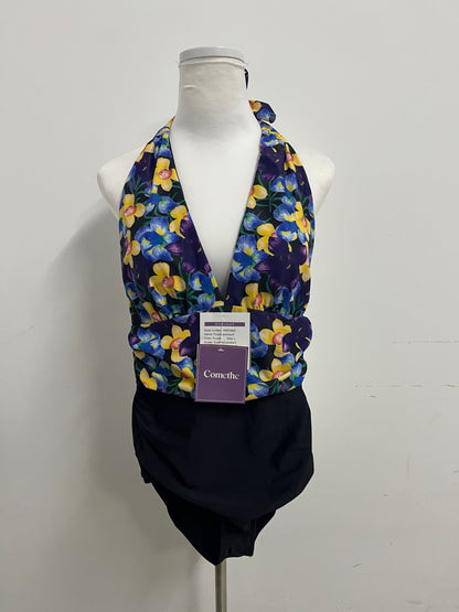 Comethe Purple Floral Halter Swimsuit Retro Print A Stylish & Comfortable Item for Vacation & Leisure