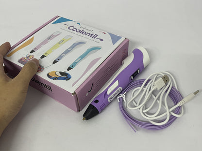 Coolentil 3D Printing Pen with Display - Includes 3D Pen, 4 Starter Colors of PLA Filament, Stencil Book + Project Guide, and Charger