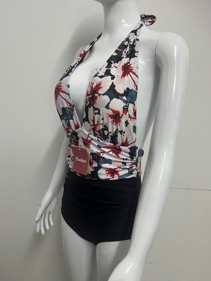 【Coolion Floral Halter One-Piece Swimsuit】—— Flattering Style & Comfort for Beach Days