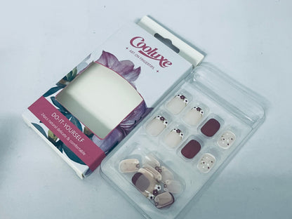 Cooluxe False nails Fall Press on Nails Extra Short Square Fake Nails Autumn Flowers Designs False Nails Glossy Glue on Nails Brown Acrylic Nails Full Cover Small Stick on Nails for Women Nail Art Manicure 24 Pcs
