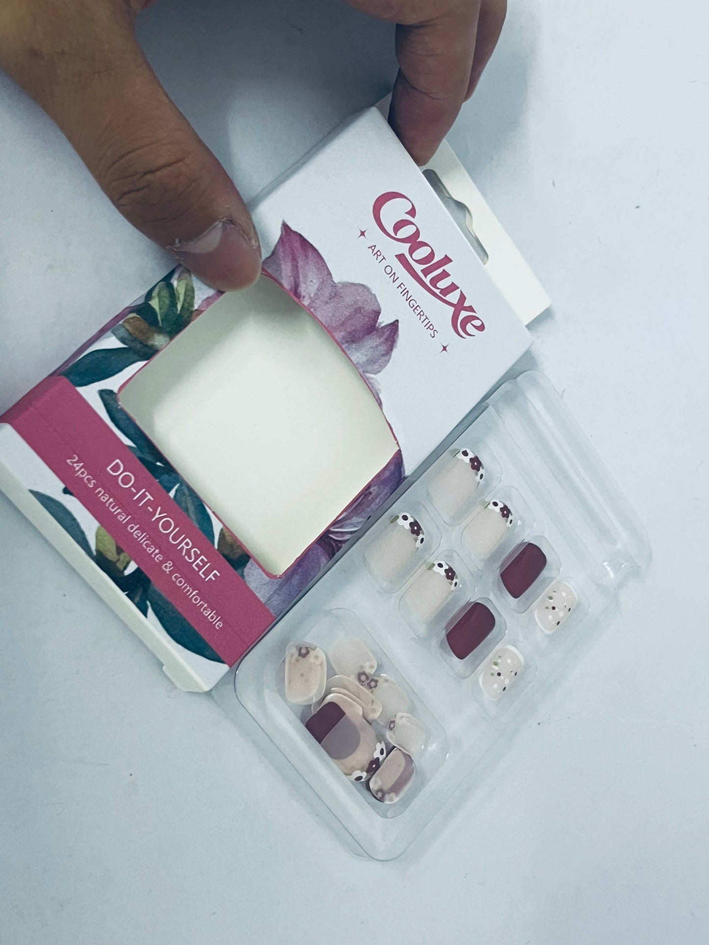 Cooluxe False nails Fall Press on Nails Extra Short Square Fake Nails Autumn Flowers Designs False Nails Glossy Glue on Nails Brown Acrylic Nails Full Cover Small Stick on Nails for Women Nail Art Manicure 24 Pcs