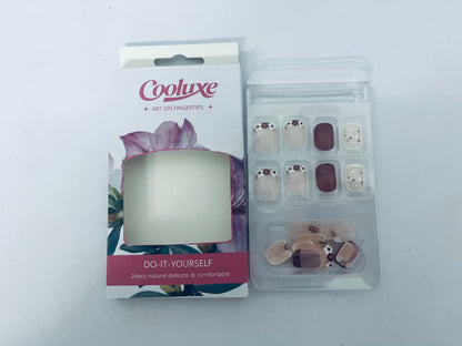 Cooluxe False nails Fall Press on Nails Extra Short Square Fake Nails Autumn Flowers Designs False Nails Glossy Glue on Nails Brown Acrylic Nails Full Cover Small Stick on Nails for Women Nail Art Manicure 24 Pcs