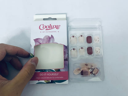 Cooluxe False nails Fall Press on Nails Extra Short Square Fake Nails Autumn Flowers Designs False Nails Glossy Glue on Nails Brown Acrylic Nails Full Cover Small Stick on Nails for Women Nail Art Manicure 24 Pcs